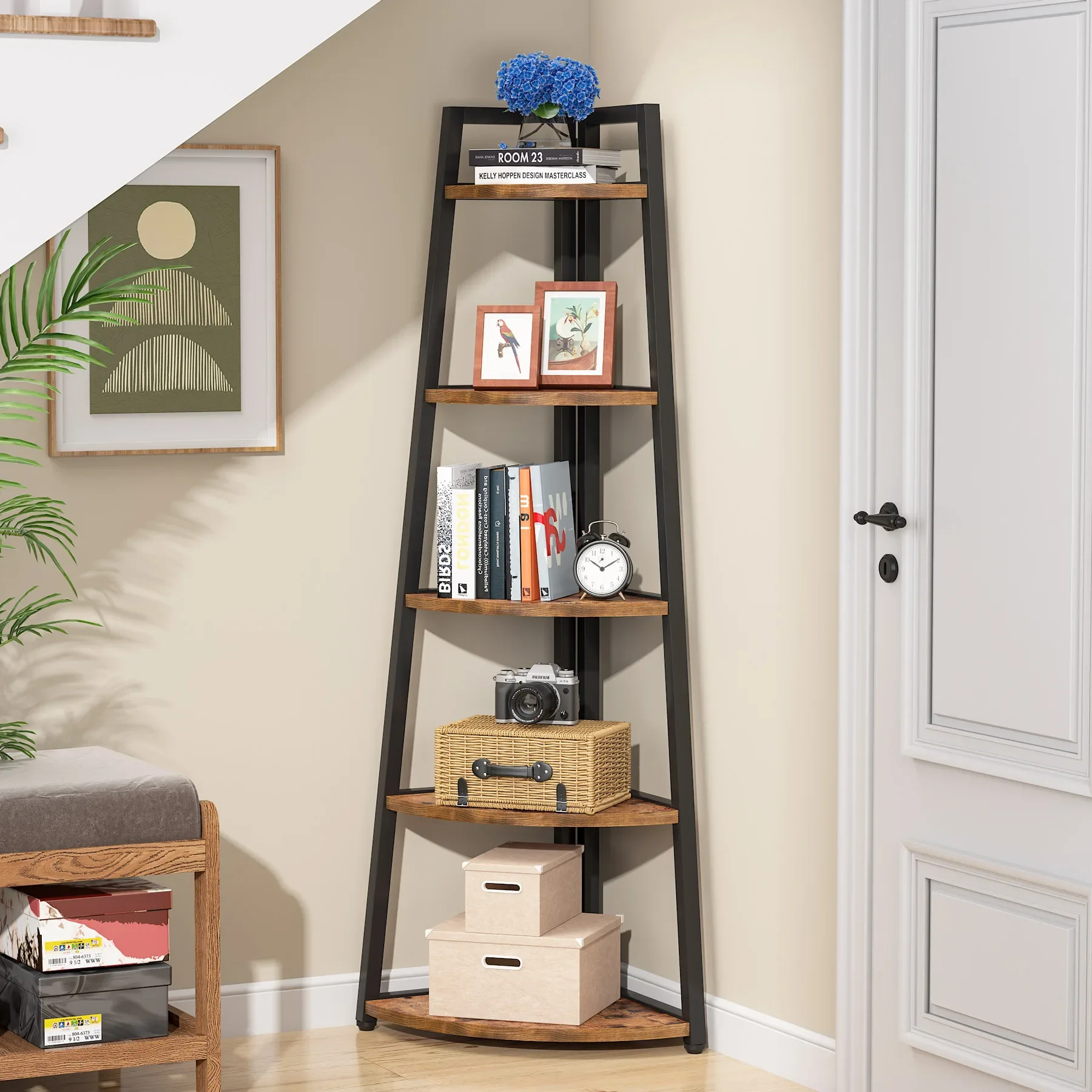 Tribesigns Bookcase Corner Book Shelf Rack Wood Bookshelf Storage Shelves