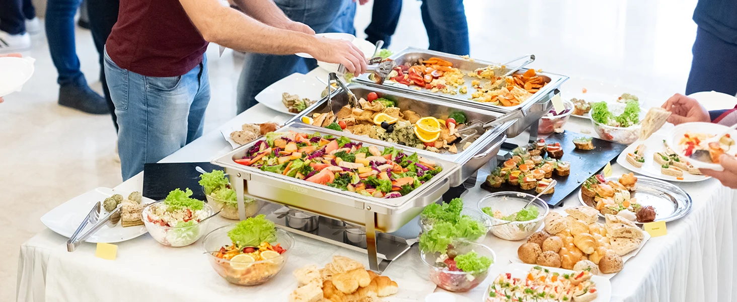 SucceBuy 8QT Rectangle Chafing Dish 2/4/6 Packs W/ Full Size Pans Buffet Catering Warmer Server Folding Stand Fuel Holder Tray