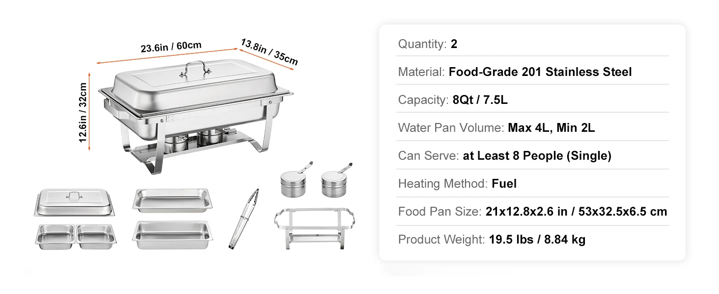 SucceBuy 8QT Rectangle Chafing Dish 2/4/6 Packs W/ Full Size Pans Buffet Catering Warmer Server Folding Stand Fuel Holder Tray