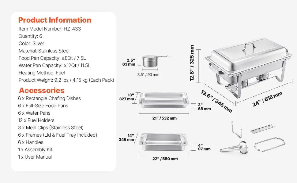 SucceBuy 8QT Rectangle Chafing Dish 2/4/6 Packs W/ Full Size Pans Buffet Catering Warmer Server Folding Stand Fuel Holder Tray