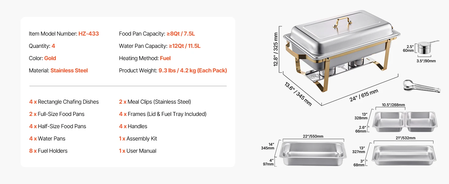 SucceBuy 8QT Rectangle Chafing Dish 2/4/6 Packs W/ Full Size Pans Buffet Catering Warmer Server Folding Stand Fuel Holder Tray