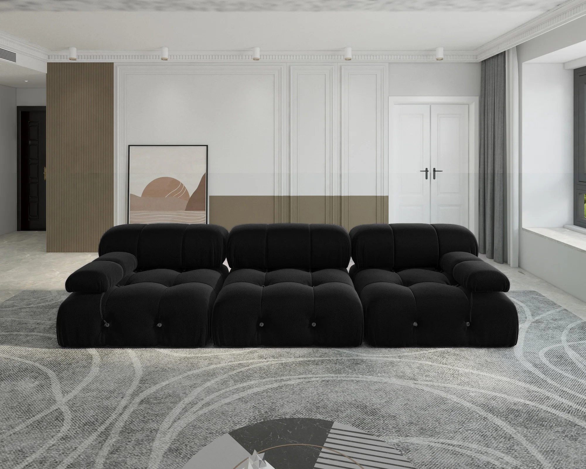 104" Minimalist Modular Sectional Sofas Modern Velvet Convertible Couches 3 Seats Living Room Sofa Sets for Office Apartment