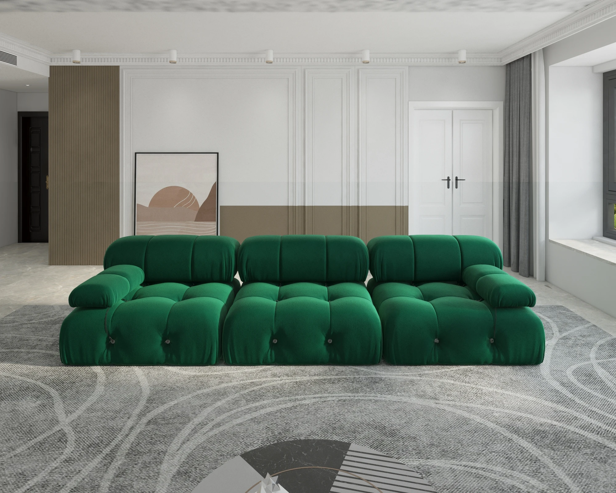104" Minimalist Modular Sectional Sofas Modern Velvet Convertible Couches 3 Seats Living Room Sofa Sets for Office Apartment