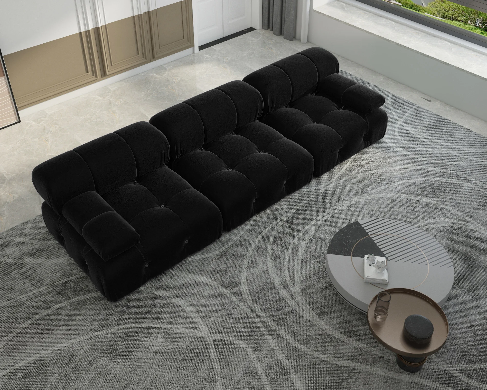 104" Minimalist Modular Sectional Sofas Modern Velvet Convertible Couches 3 Seats Living Room Sofa Sets for Office Apartment