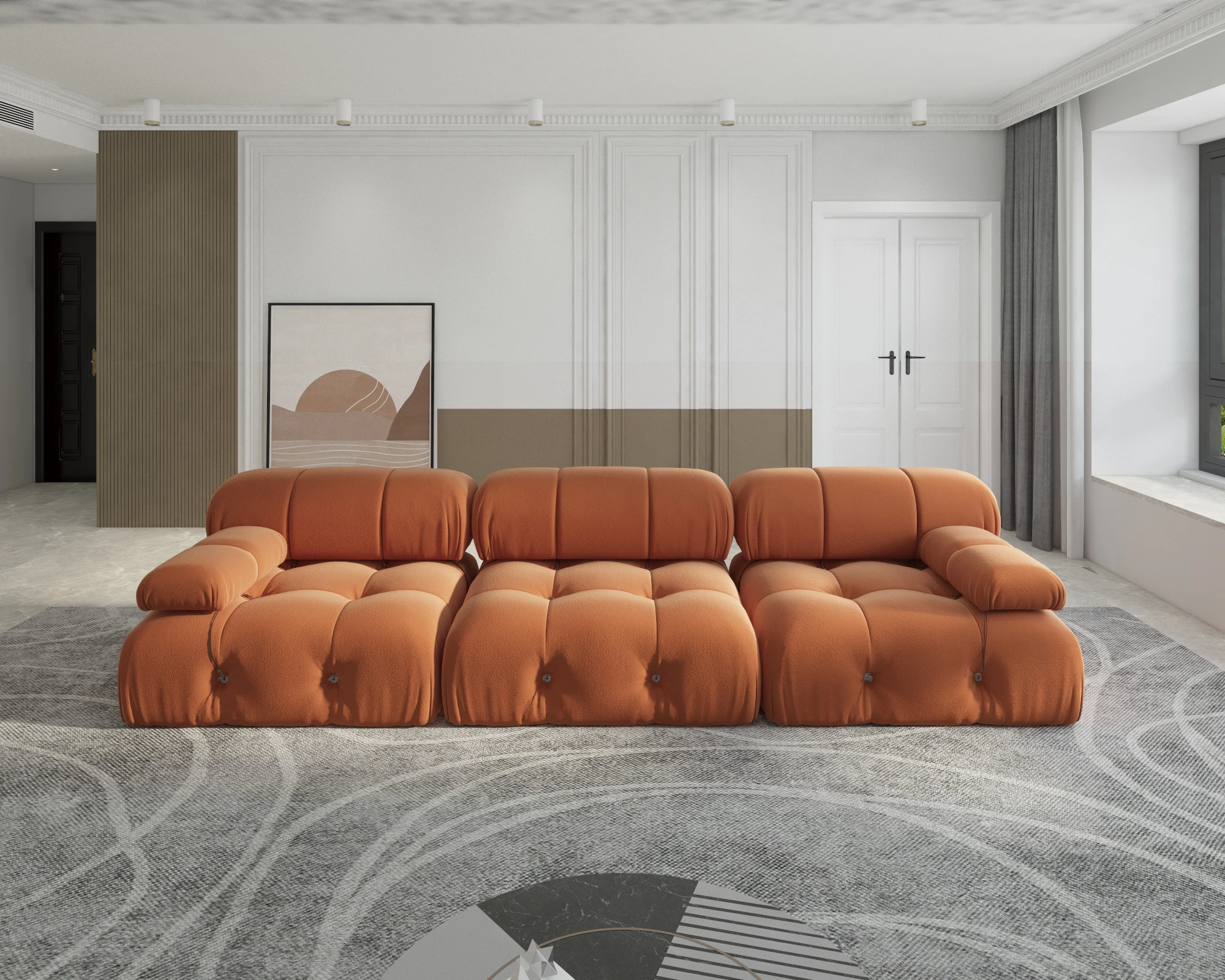 104" Minimalist Modular Sectional Sofas Modern Velvet Convertible Couches 3 Seats Living Room Sofa Sets for Office Apartment