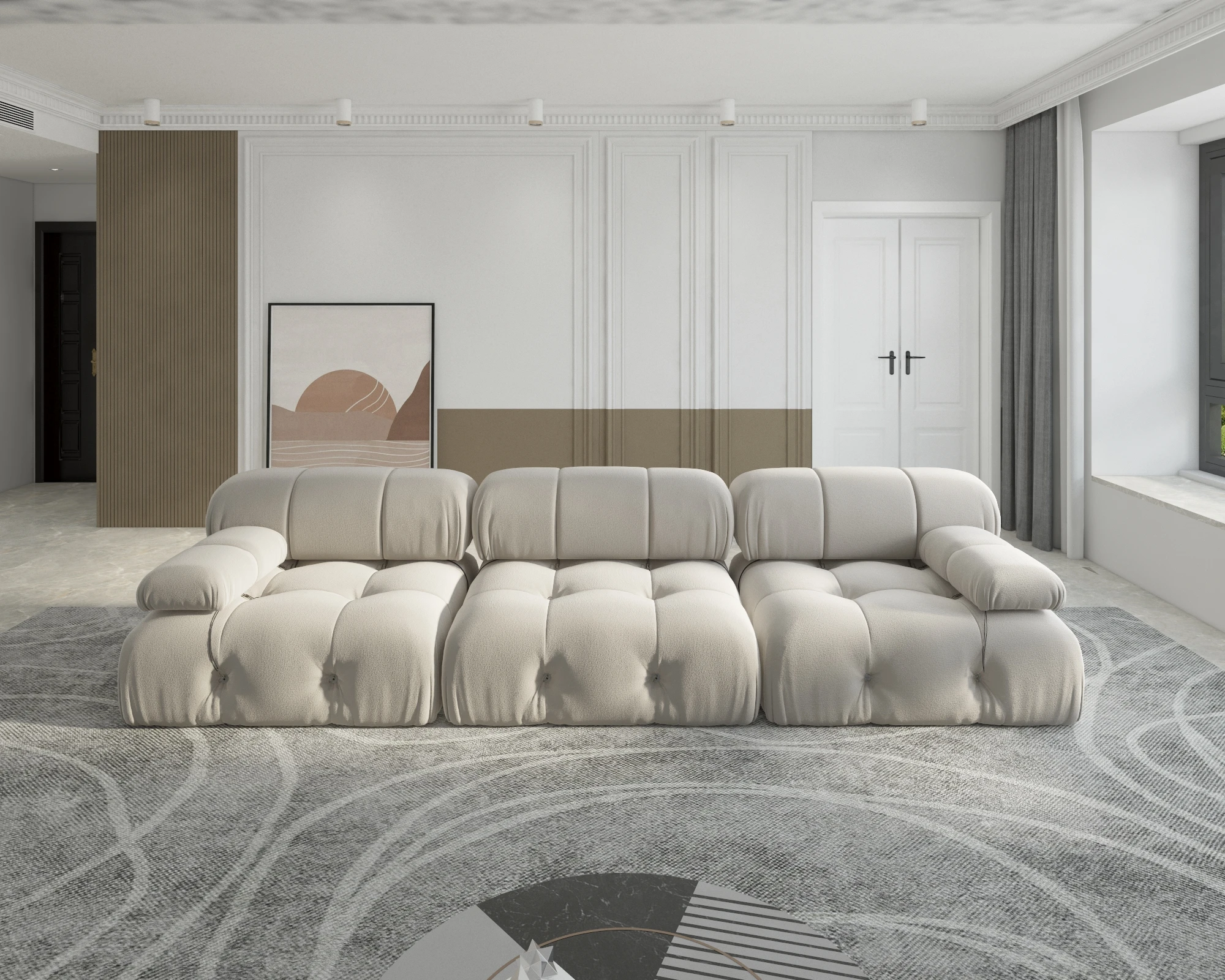 104" Minimalist Modular Sectional Sofas Modern Velvet Convertible Couches 3 Seats Living Room Sofa Sets for Office Apartment