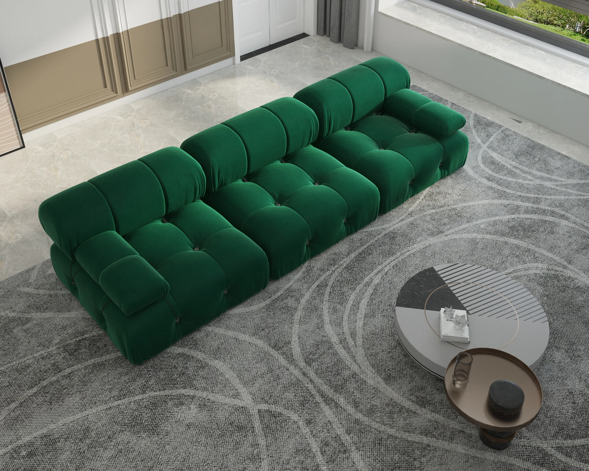 104" Minimalist Modular Sectional Sofas Modern Velvet Convertible Couches 3 Seats Living Room Sofa Sets for Office Apartment
