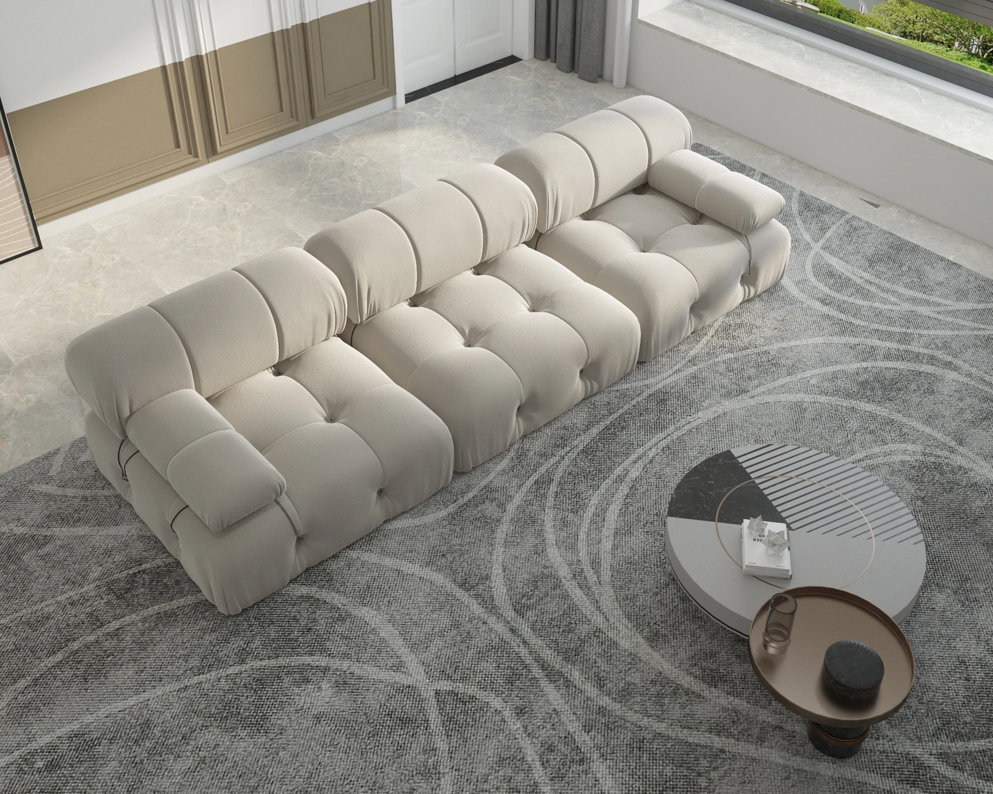 104" Minimalist Modular Sectional Sofas Modern Velvet Convertible Couches 3 Seats Living Room Sofa Sets for Office Apartment