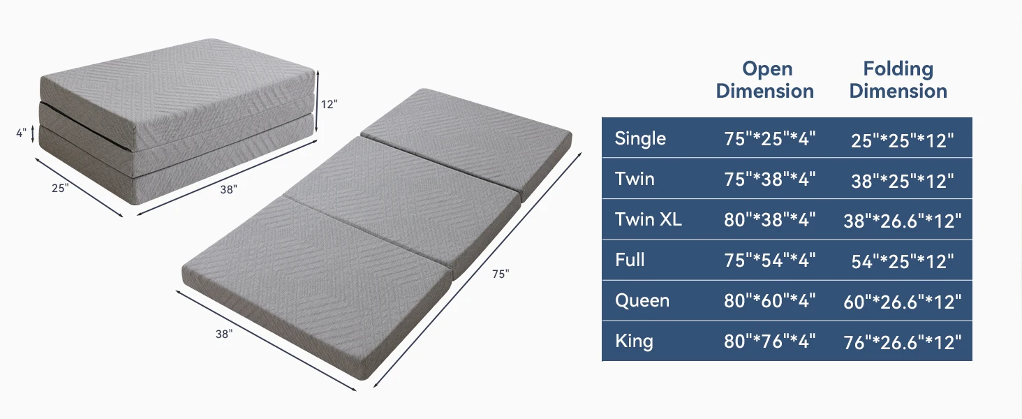 Hcore Folding Mattress, 4 Inch Foldable Memory Foam Mattress with Bag, Portable Mattress Topper for Floor, Camping, Guest