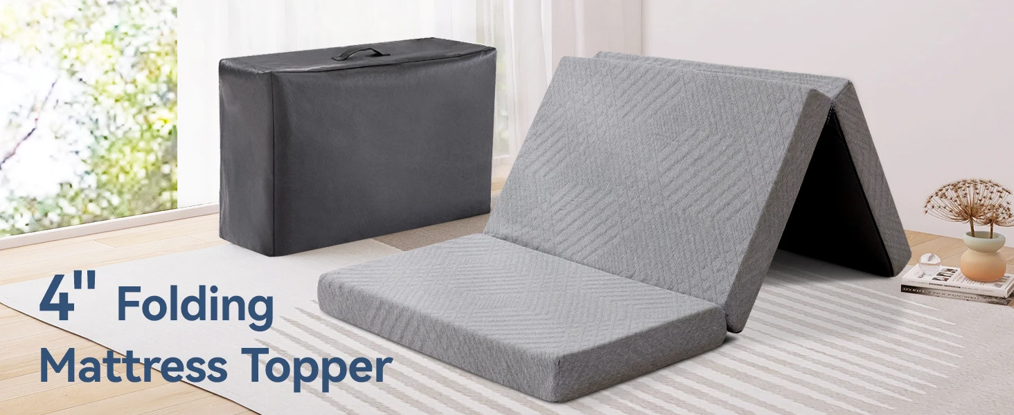 Hcore Folding Mattress, 4 Inch Foldable Memory Foam Mattress with Bag, Portable Mattress Topper for Floor, Camping, Guest