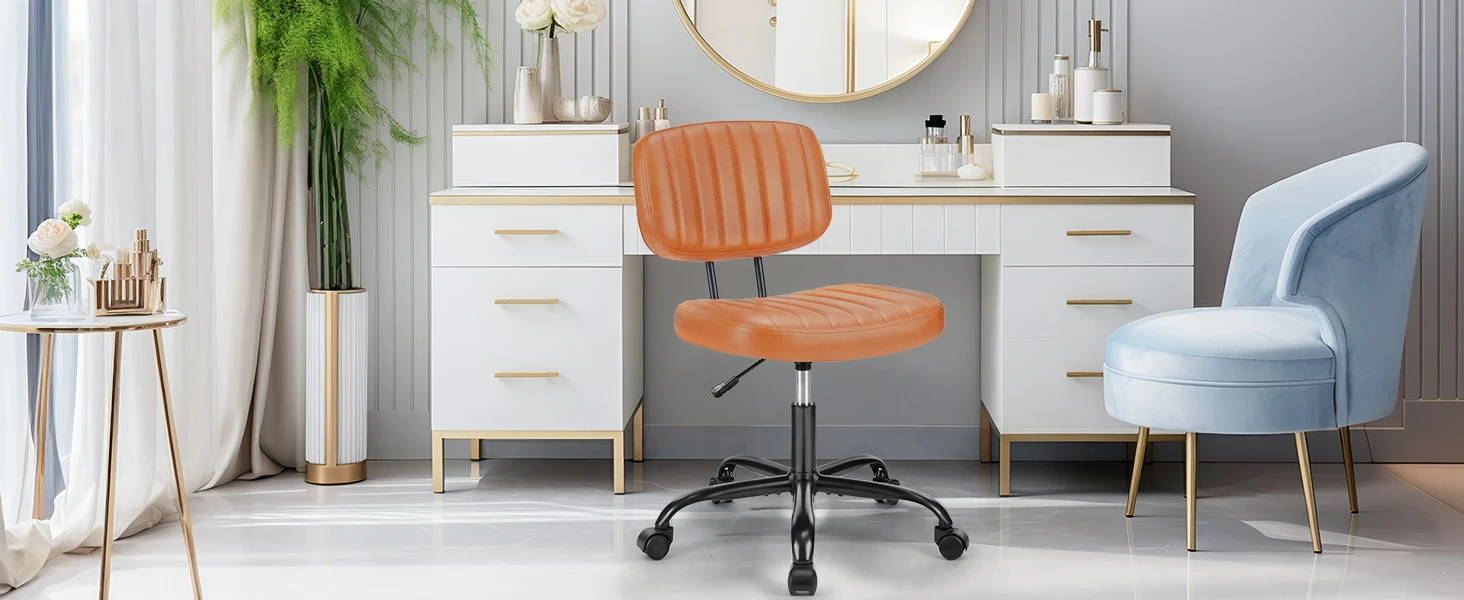 JHK Armless Office Desk Chair Back Lumbar Support Height Adjustable PU Leather Computer Chair with 360° Swivel Rolling Wheels