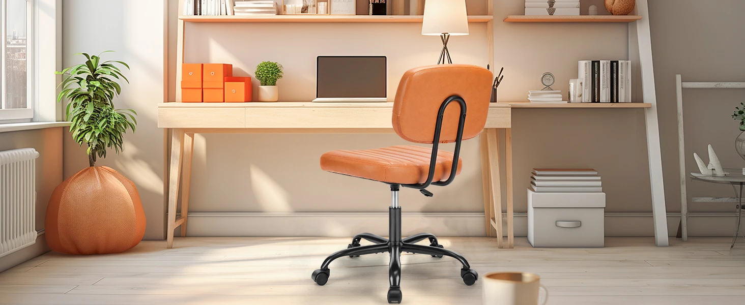 JHK Armless Office Desk Chair Back Lumbar Support Height Adjustable PU Leather Computer Chair with 360° Swivel Rolling Wheels