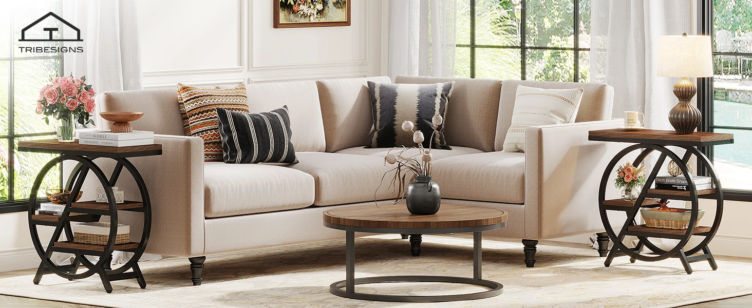 Tribesigns End Table, Narrow End Table with 3 Storage Shelves, Wooden Side Table, Industrial Small Sofa Side Table