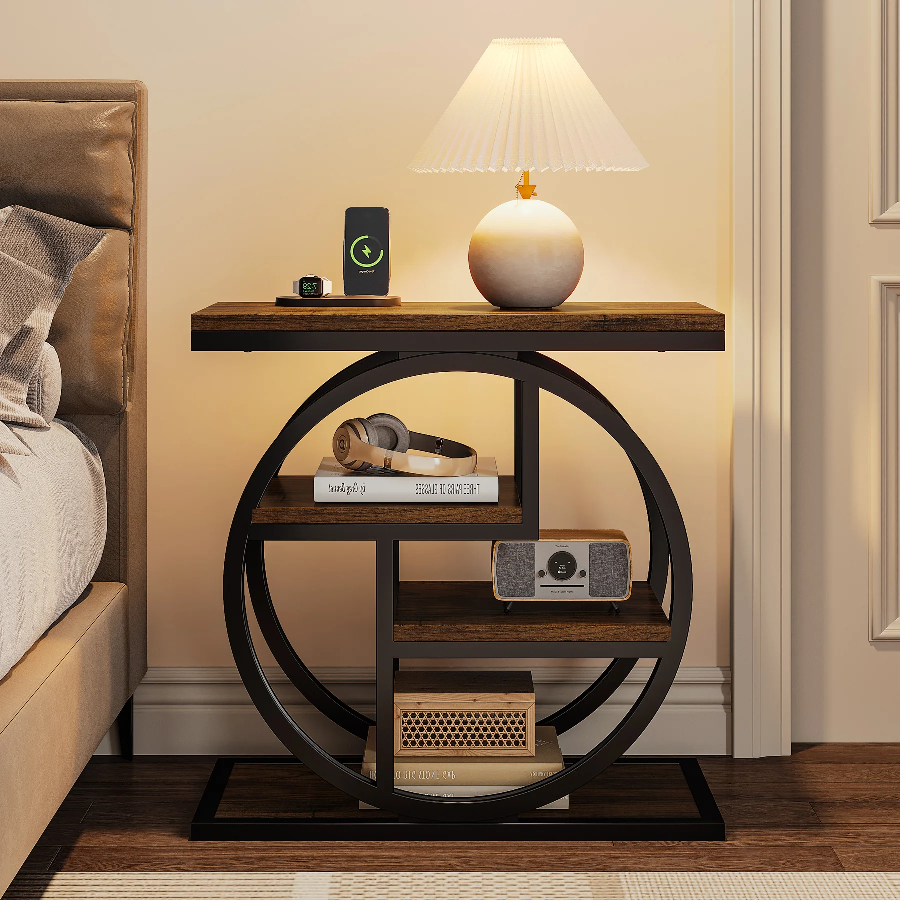 Tribesigns End Table, Narrow End Table with 3 Storage Shelves, Wooden Side Table, Industrial Small Sofa Side Table