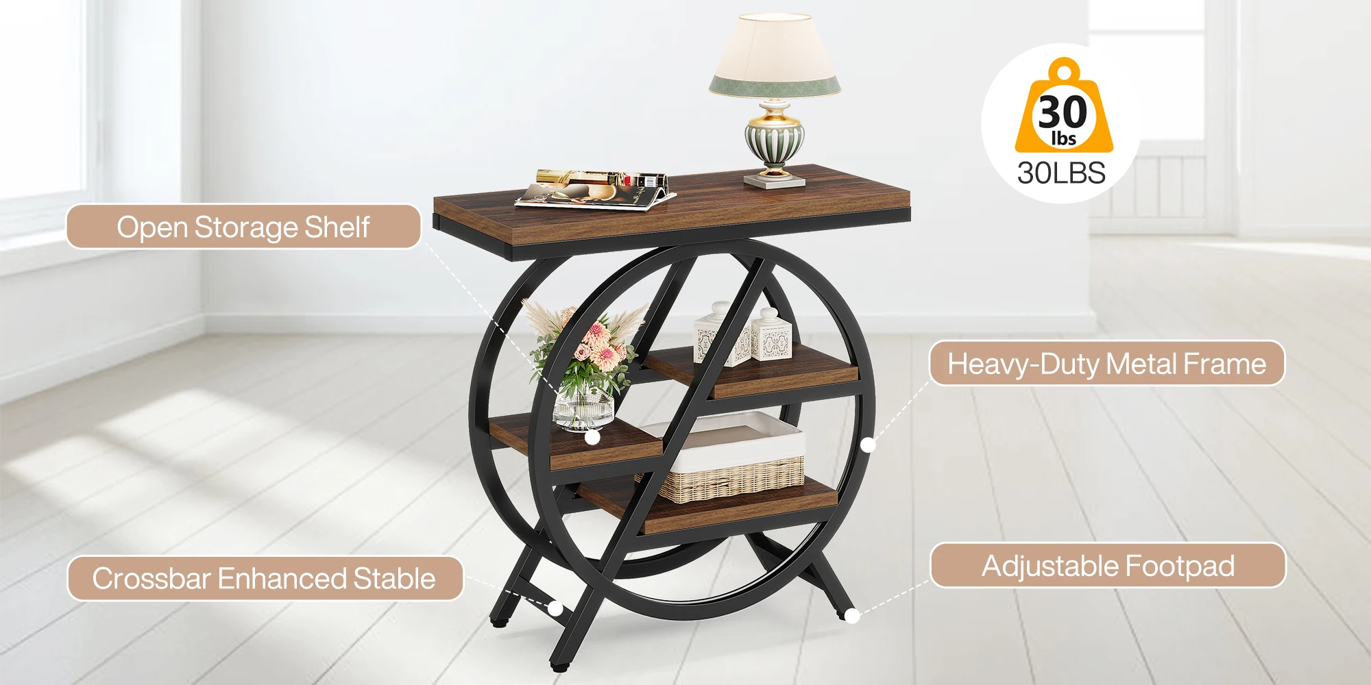 Tribesigns End Table, Narrow End Table with 3 Storage Shelves, Wooden Side Table, Industrial Small Sofa Side Table