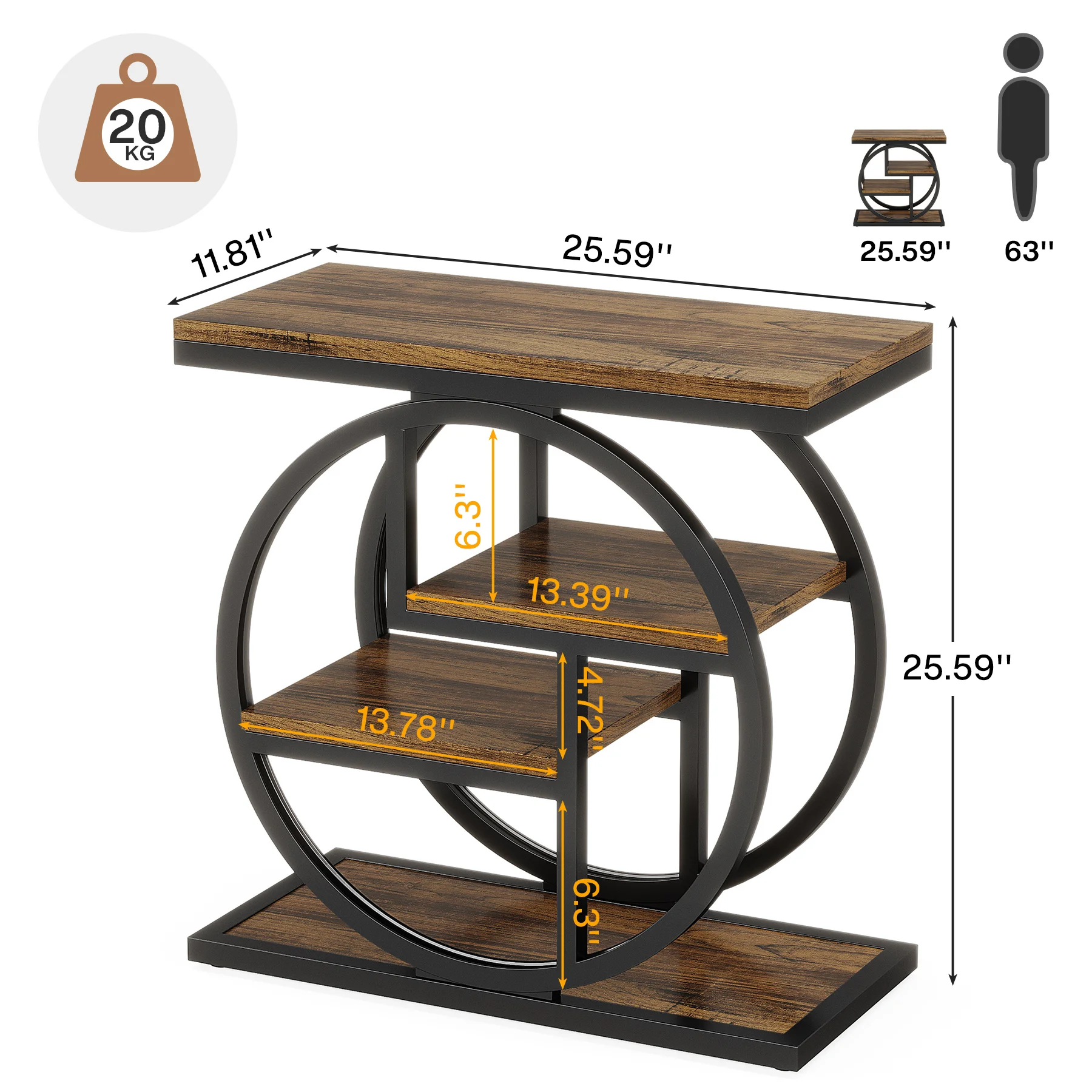 Tribesigns End Table, Narrow End Table with 3 Storage Shelves, Wooden Side Table, Industrial Small Sofa Side Table