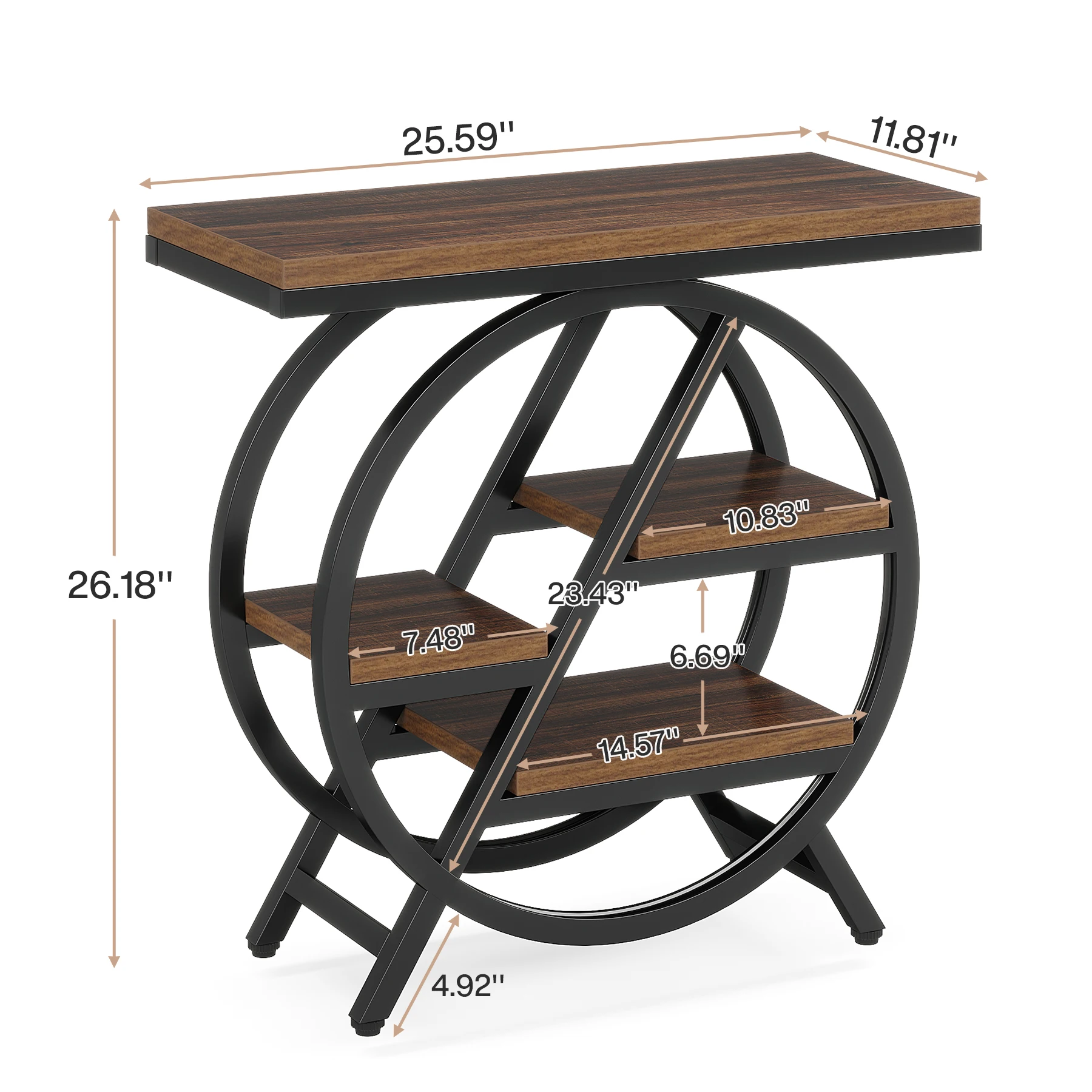 Tribesigns End Table, Narrow End Table with 3 Storage Shelves, Wooden Side Table, Industrial Small Sofa Side Table