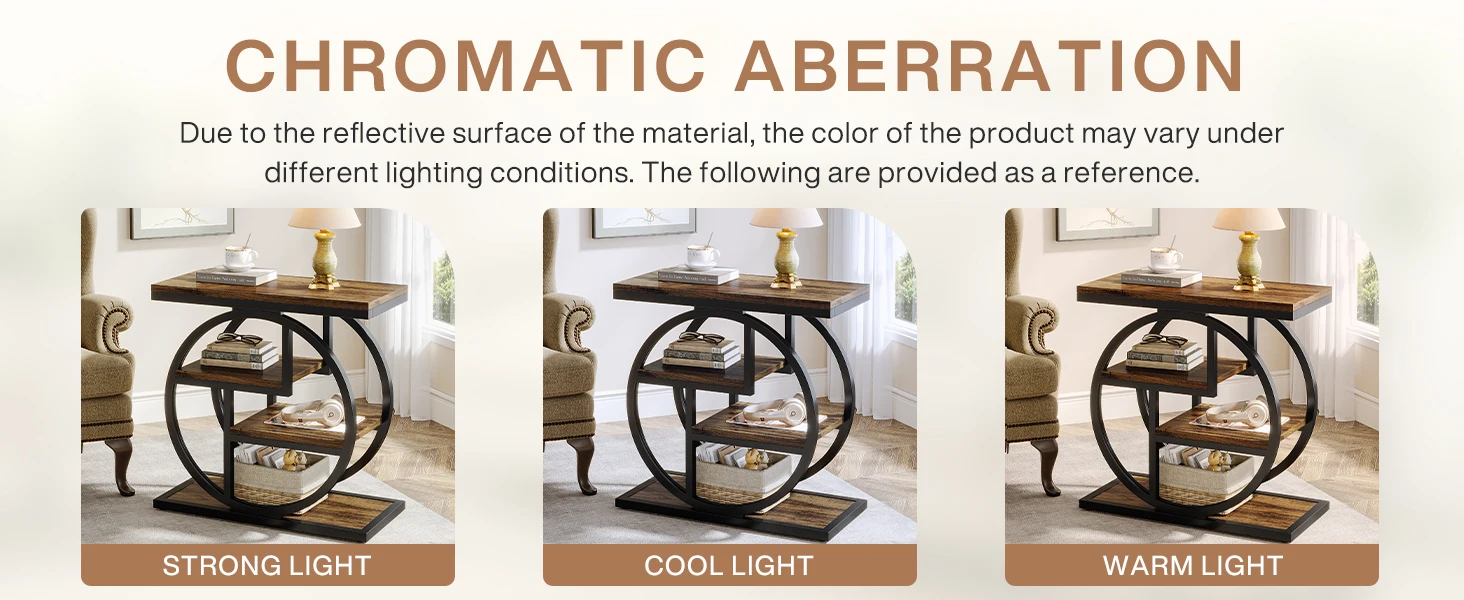 Tribesigns End Table, Narrow End Table with 3 Storage Shelves, Wooden Side Table, Industrial Small Sofa Side Table