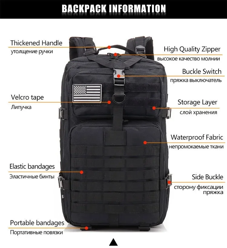 45L Man Tactical Backpacks Outdoor Traveling Bags Outdoor 3P School Pack EDC Molle Pack For Trekking Hunting Bag