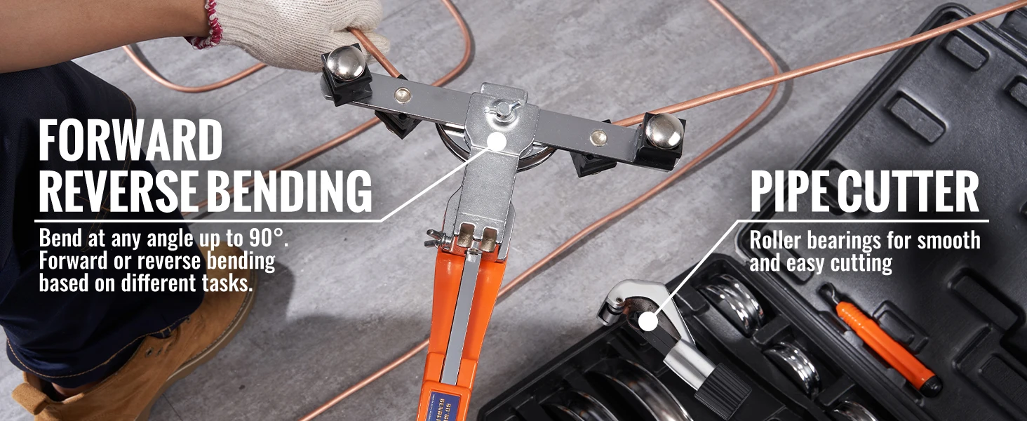 SucceBuy Pipe Tube Bender Ratcheting Reverse Tubing Bending Tools w/ 7 Dies Pipe Cutter for Air Conditioning Refrigerator Repair
