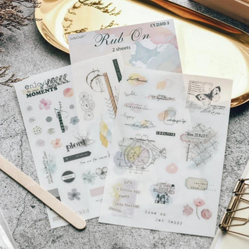 Aesthetic Scrapbooking Rub On Stickers Vintage DIY Journal Transfer Sticker Diary Photo Album Decoration Hobby Craft Supplies
