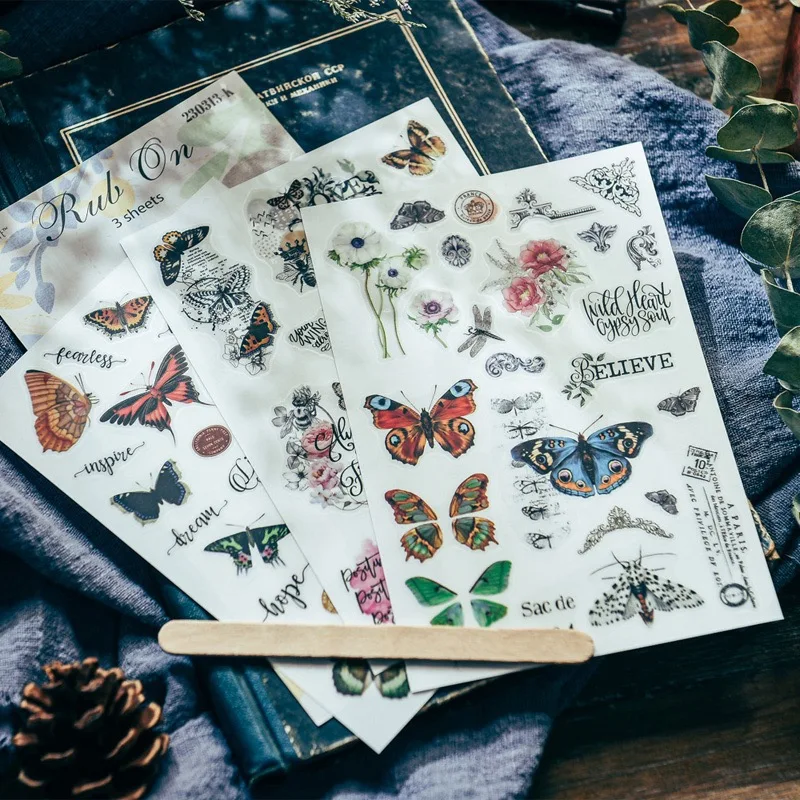 Aesthetic Scrapbooking Rub On Stickers Vintage DIY Journal Transfer Sticker Diary Photo Album Decoration Hobby Craft Supplies