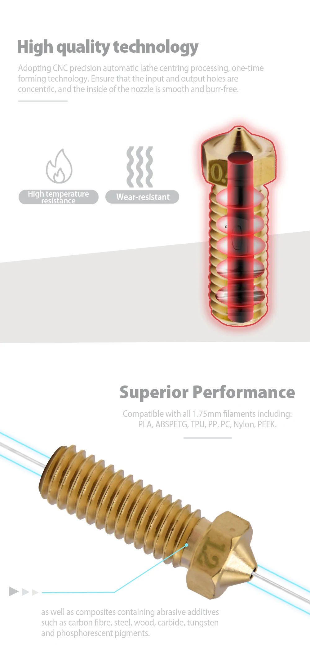 Volcano Nozzle For Artillery Sidewinder X1& X2 Genius Pro, Anycubic Vyper Kobra Plus/Max, Voron M6 Thread Hotend Brass Nozzles