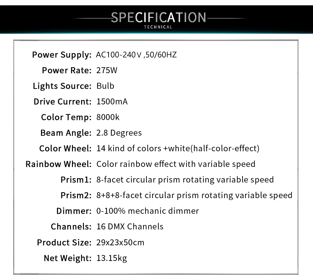SHEHDS Beam 275W 10R Bulb Moving Head Light Color Rainbow Frost effect DJ Bar Clubs Hotels Restaurant Church Concert Stages
