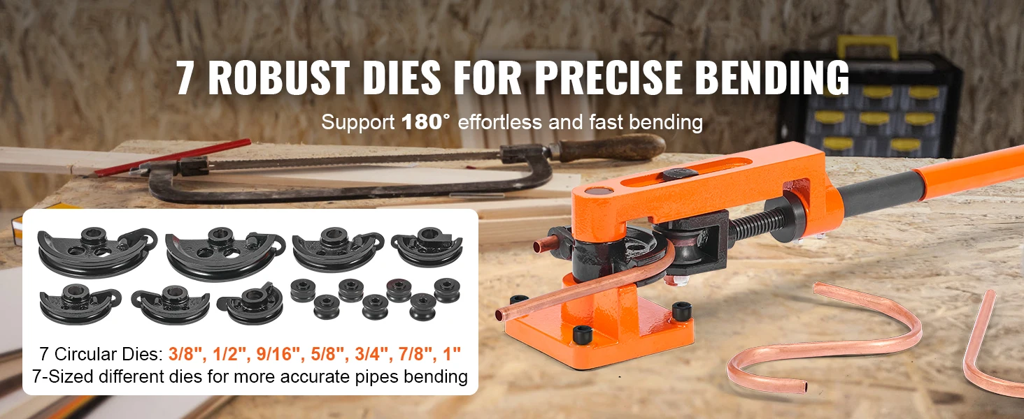 SucceBuy Manual Pipe Bender 7 Bending Dies Multifunction Steel Copper Tube Bending Machine Lever Heavy Duty Tube Bender Tools