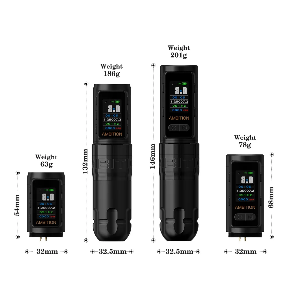 Ambition Soldier Max Wireless Tattoo Machine Pen Coreless Motor Double Bearing Straight Rod 2400mAh Color Screen Billing Battery