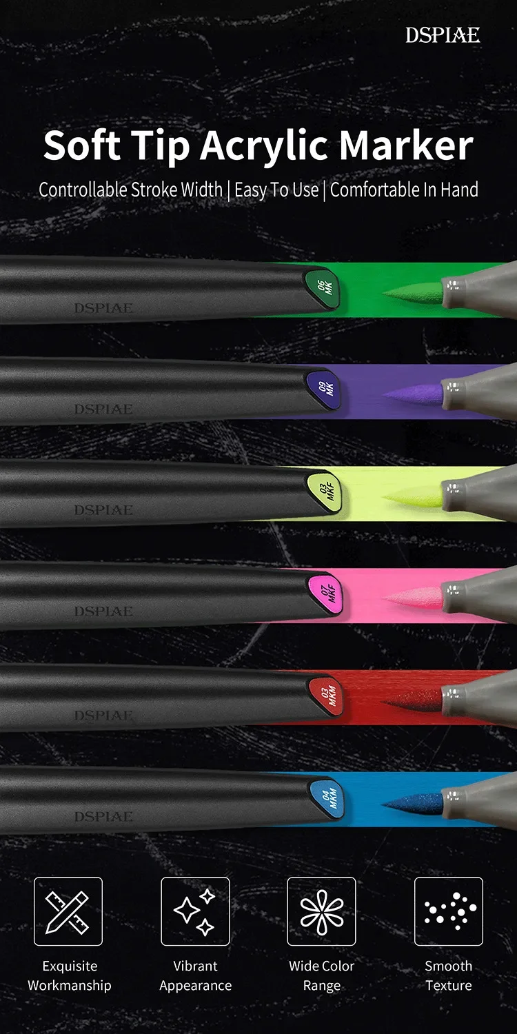 DSPIAE 5/8/12 Colors Brush Pen Environment-friendly Water-based Soft Head Marker Base Color Metallic Color Fluorescent Color