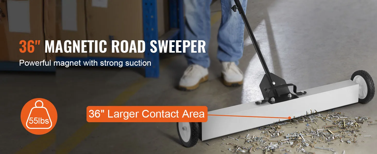 SucceBuy Rolling Magnetic Sweeper with Wheels Push-Type Magnetic Pick Up Sweeper Large Magnet Pickup Lawn Telescoping Sweeper