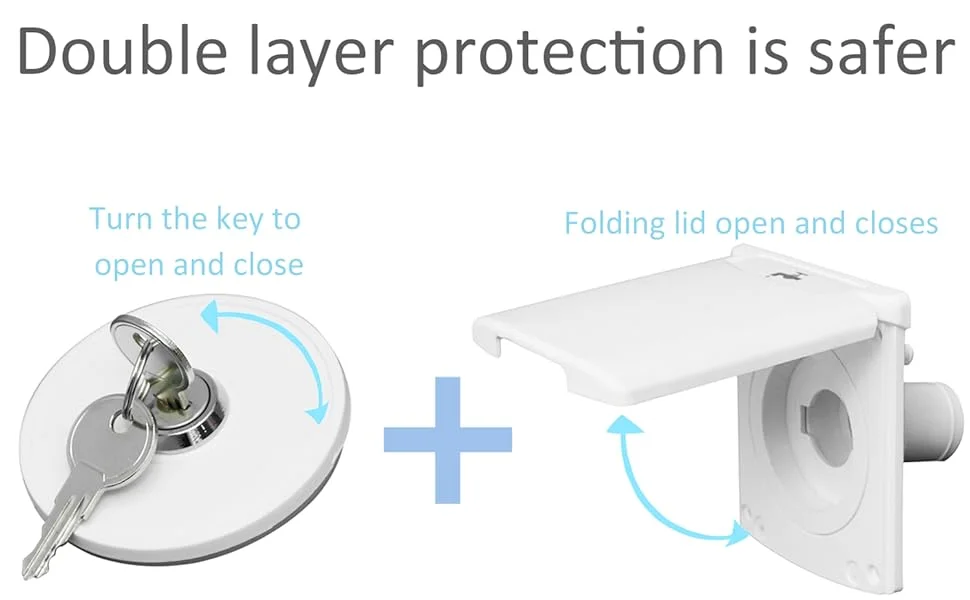 RV Water Inlet with Cover, Gravity Water Fill Inlet with Square Bayonet Style Cap Magnetic Attraction and Lock Keys, Fresh Water