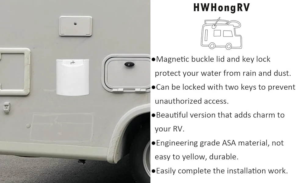 RV Water Inlet with Cover, Gravity Water Fill Inlet with Square Bayonet Style Cap Magnetic Attraction and Lock Keys, Fresh Water