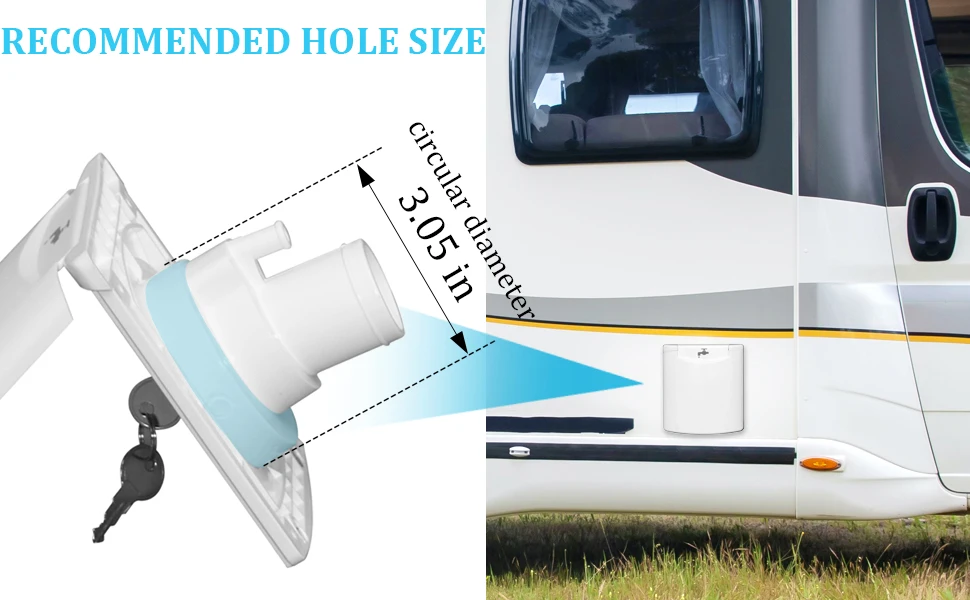 RV Water Inlet with Cover, Gravity Water Fill Inlet with Square Bayonet Style Cap Magnetic Attraction and Lock Keys, Fresh Water