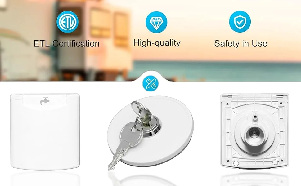 RV Water Inlet with Cover, Gravity Water Fill Inlet with Square Bayonet Style Cap Magnetic Attraction and Lock Keys, Fresh Water