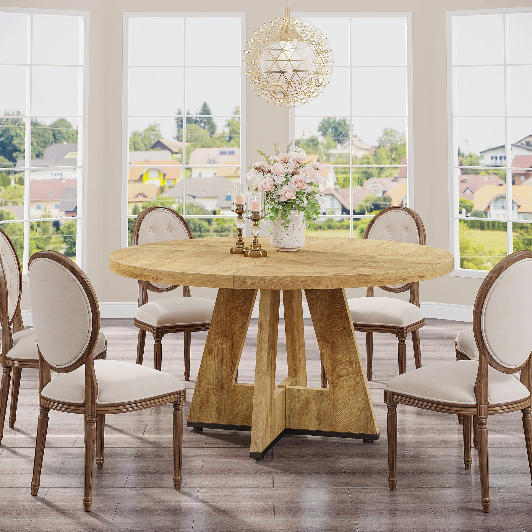 Tribesigns Round Dining Table for 4, 47 Inch Farmhouse Kitchen Table Small Dinner Table Kitchen Dinning Table for Dining Room