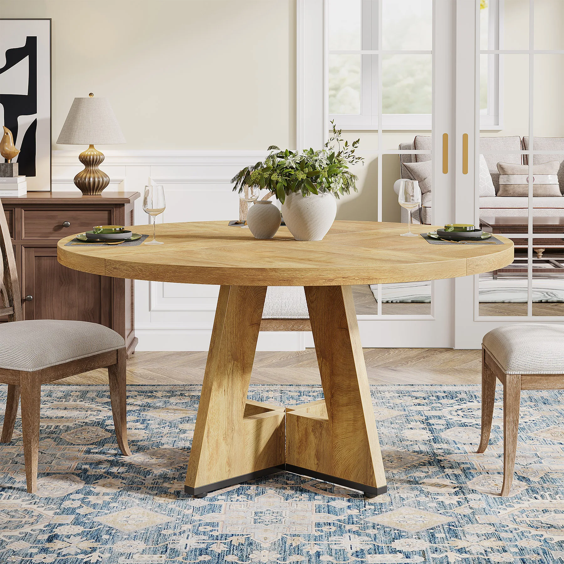 Tribesigns Round Dining Table for 4, 47 Inch Farmhouse Kitchen Table Small Dinner Table Kitchen Dinning Table for Dining Room