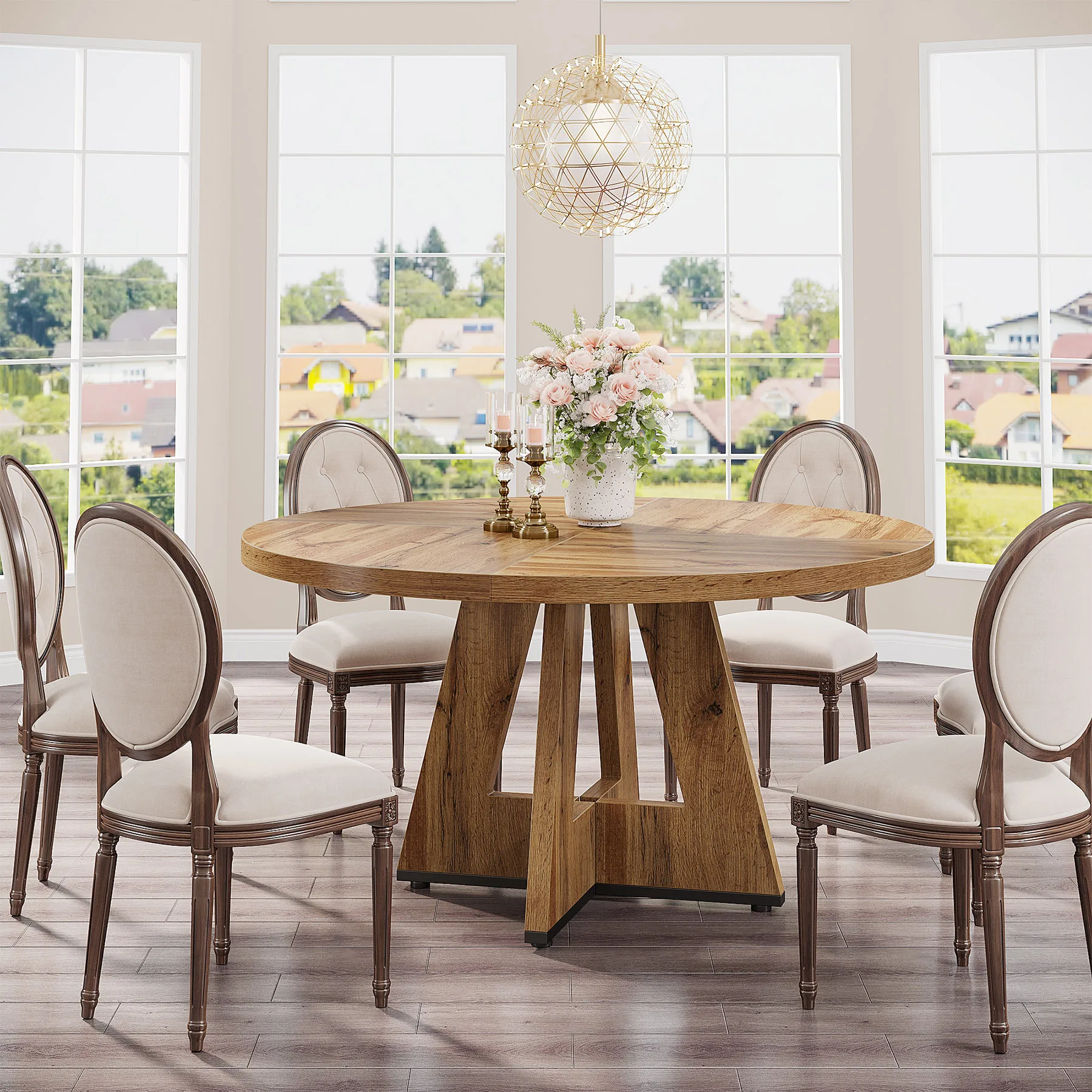 Tribesigns Round Dining Table for 4, 47 Inch Farmhouse Kitchen Table Small Dinner Table Kitchen Dinning Table for Dining Room