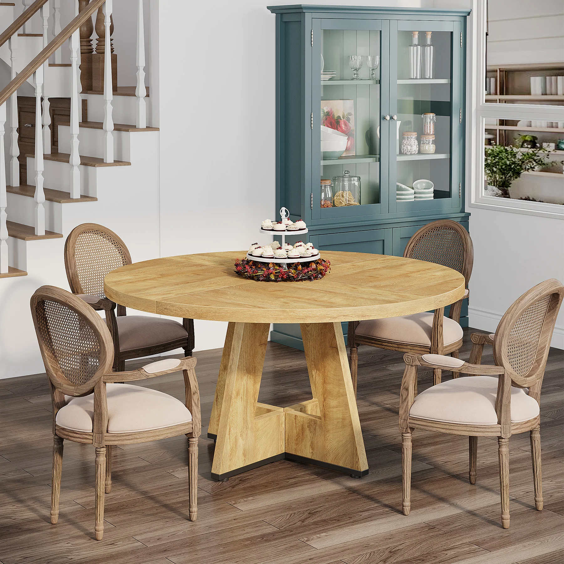 Tribesigns Round Dining Table for 4, 47 Inch Farmhouse Kitchen Table Small Dinner Table Kitchen Dinning Table for Dining Room