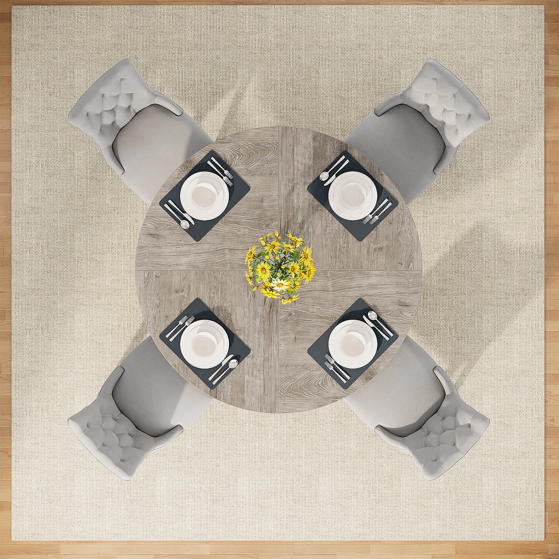 Tribesigns Round Dining Table for 4, 47 Inch Farmhouse Kitchen Table Small Dinner Table Kitchen Dinning Table for Dining Room