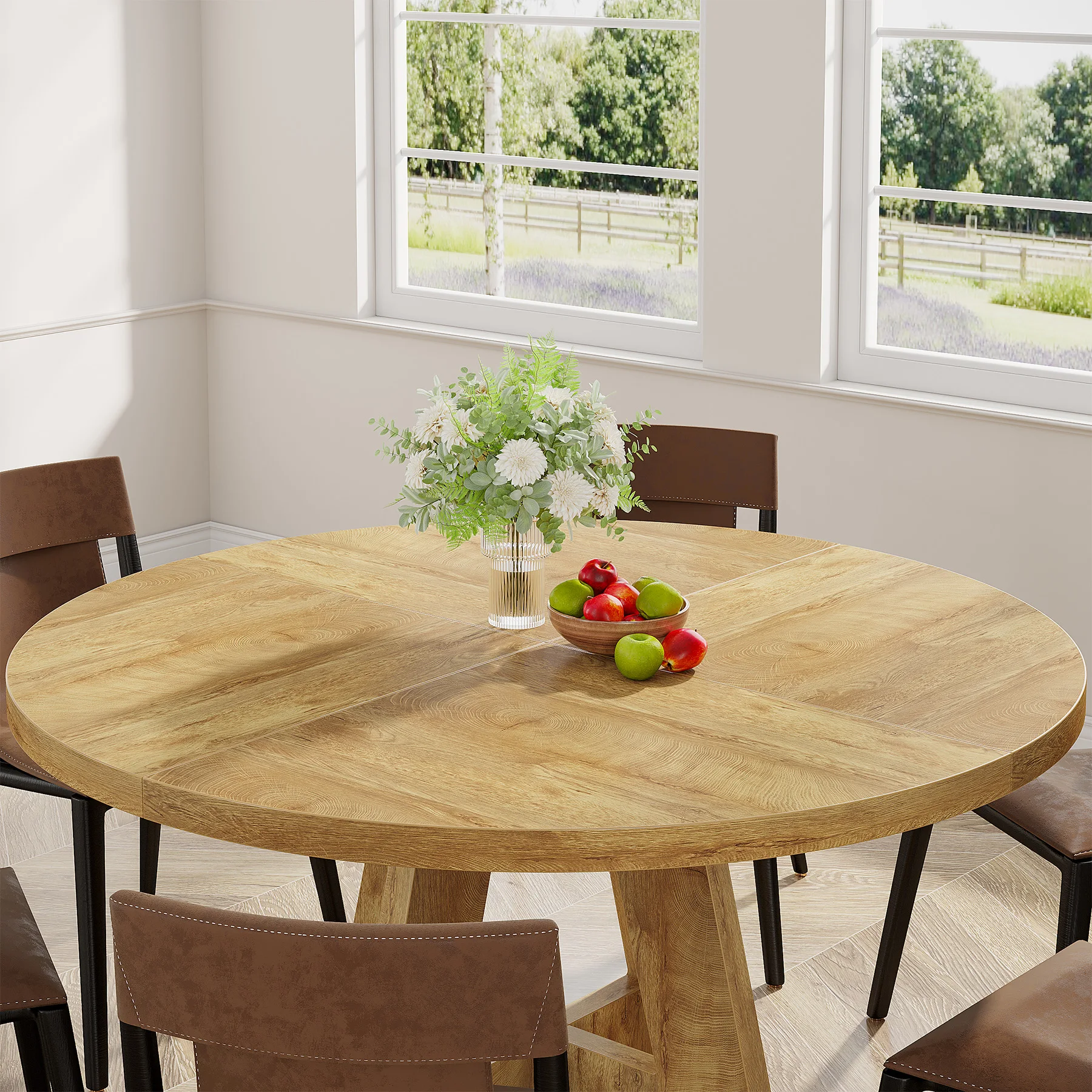 Tribesigns Round Dining Table for 4, 47 Inch Farmhouse Kitchen Table Small Dinner Table Kitchen Dinning Table for Dining Room