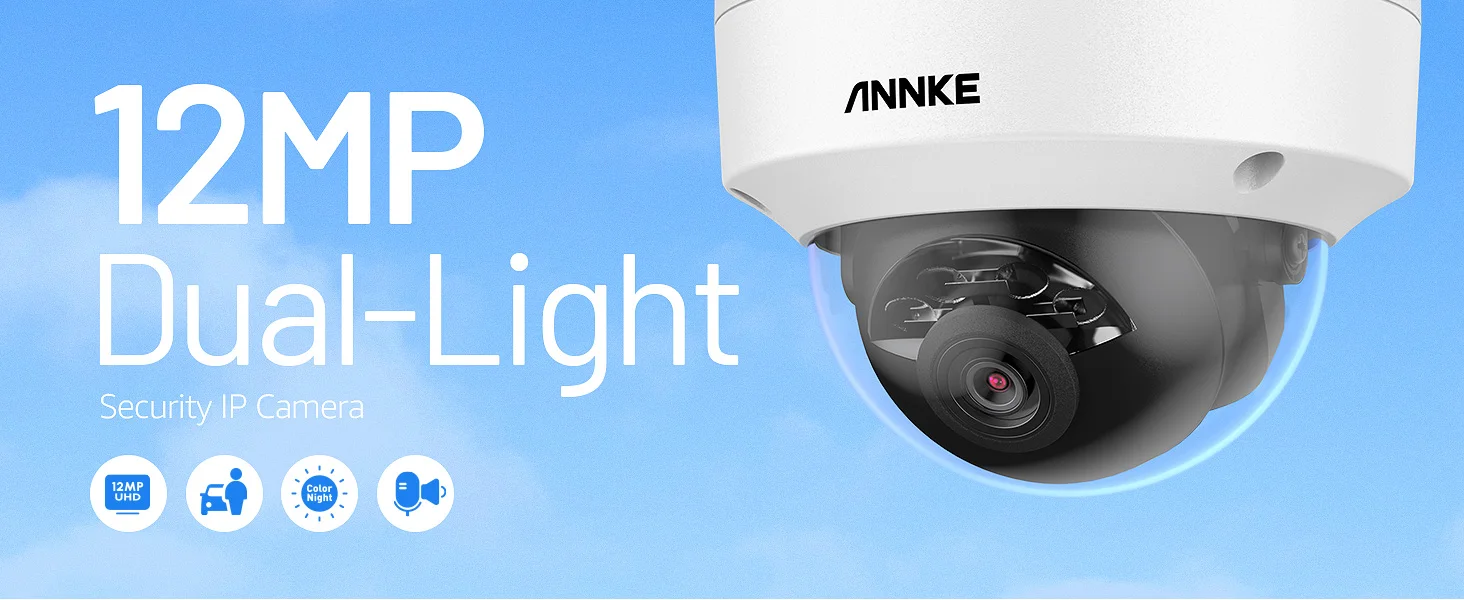 ANNKE 12MP Outdoor Smart Dual Light PoE Security Camera Color IR Night Vision Built-in Microphone IP67 Smart Home H.265+