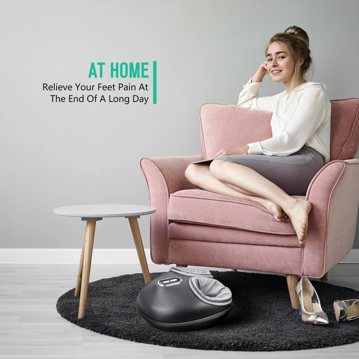 Nekteck Foot Massager Heating Therapy Air Compression Shiatsu Knead Roller Muscle Relaxation Electric Foot Massage Machine