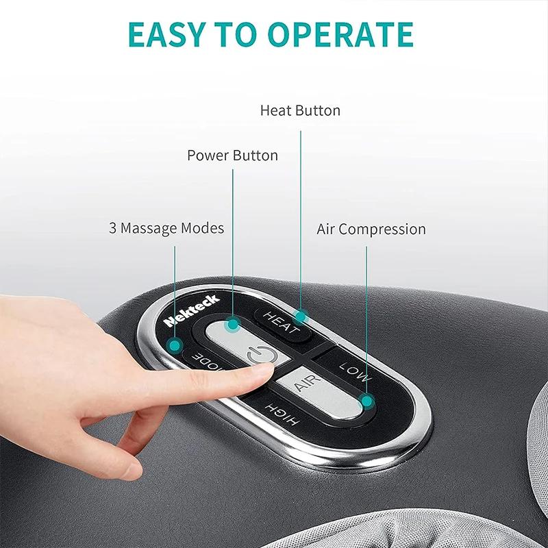 Nekteck Foot Massager Heating Therapy Air Compression Shiatsu Knead Roller Muscle Relaxation Electric Foot Massage Machine