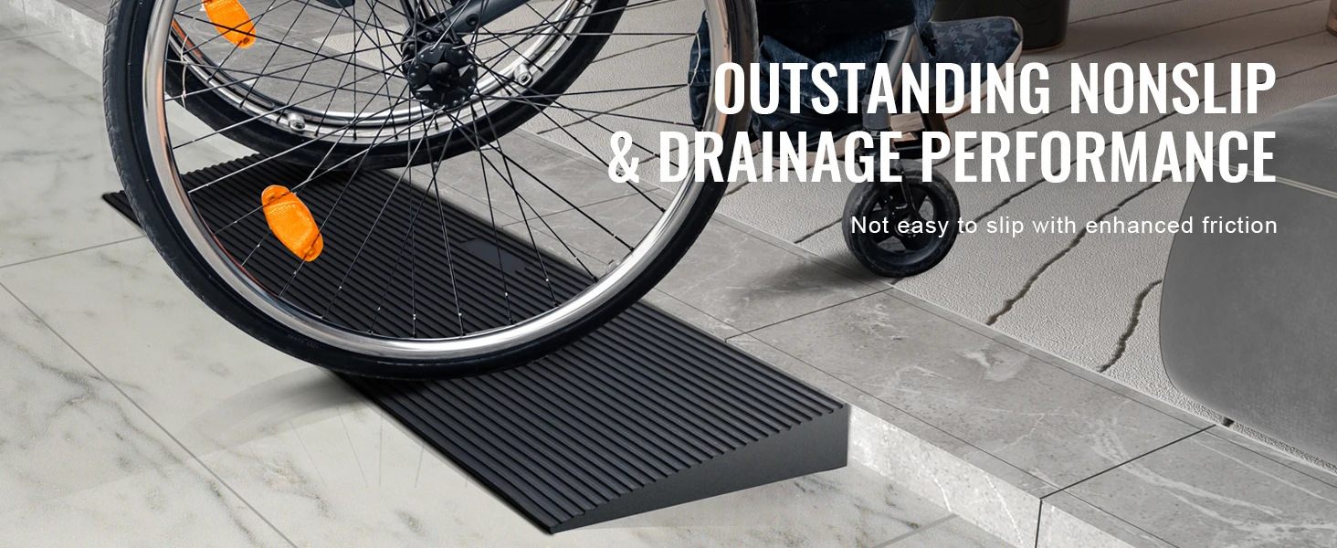SucceBuy 1.2" Rise Threshold Ramp Cuttable Natural Rubber Wheelchair Ramp Scooter with Double-Sided Tape for Doorways Driveways
