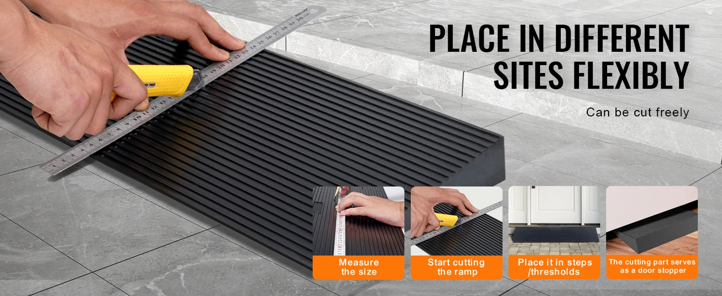 SucceBuy 1.2" Rise Threshold Ramp Cuttable Natural Rubber Wheelchair Ramp Scooter with Double-Sided Tape for Doorways Driveways