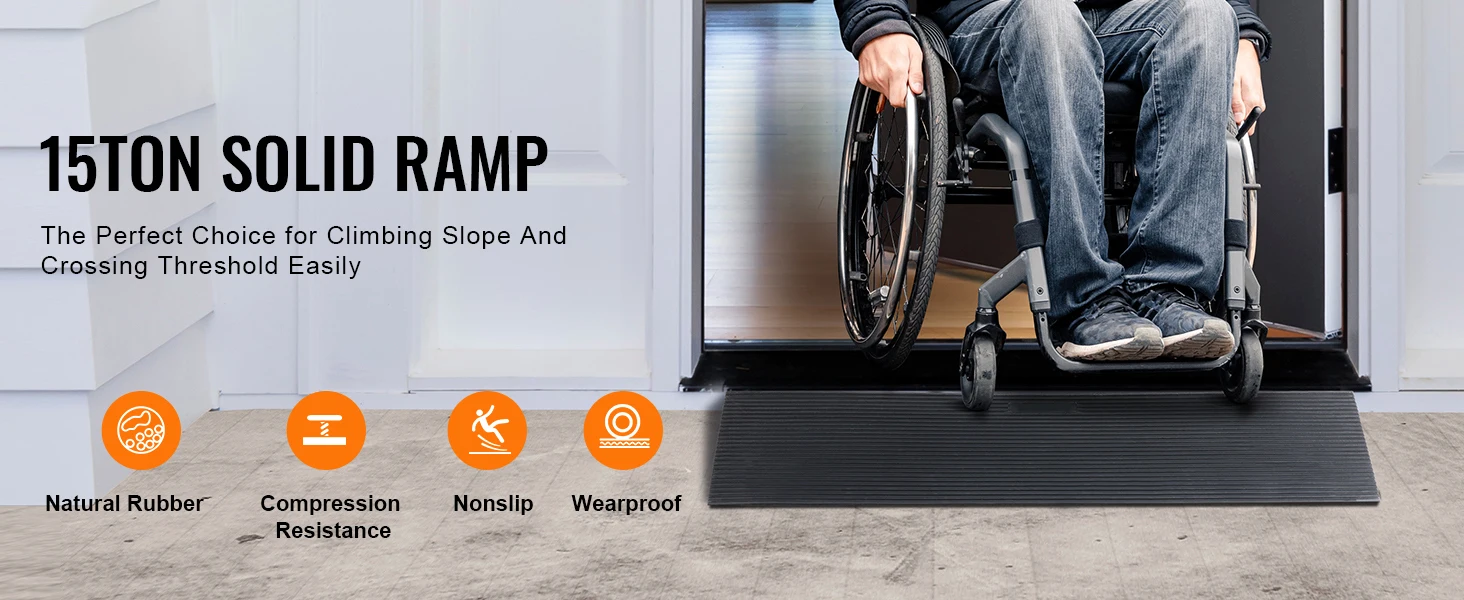 SucceBuy 1.2" Rise Threshold Ramp Cuttable Natural Rubber Wheelchair Ramp Scooter with Double-Sided Tape for Doorways Driveways