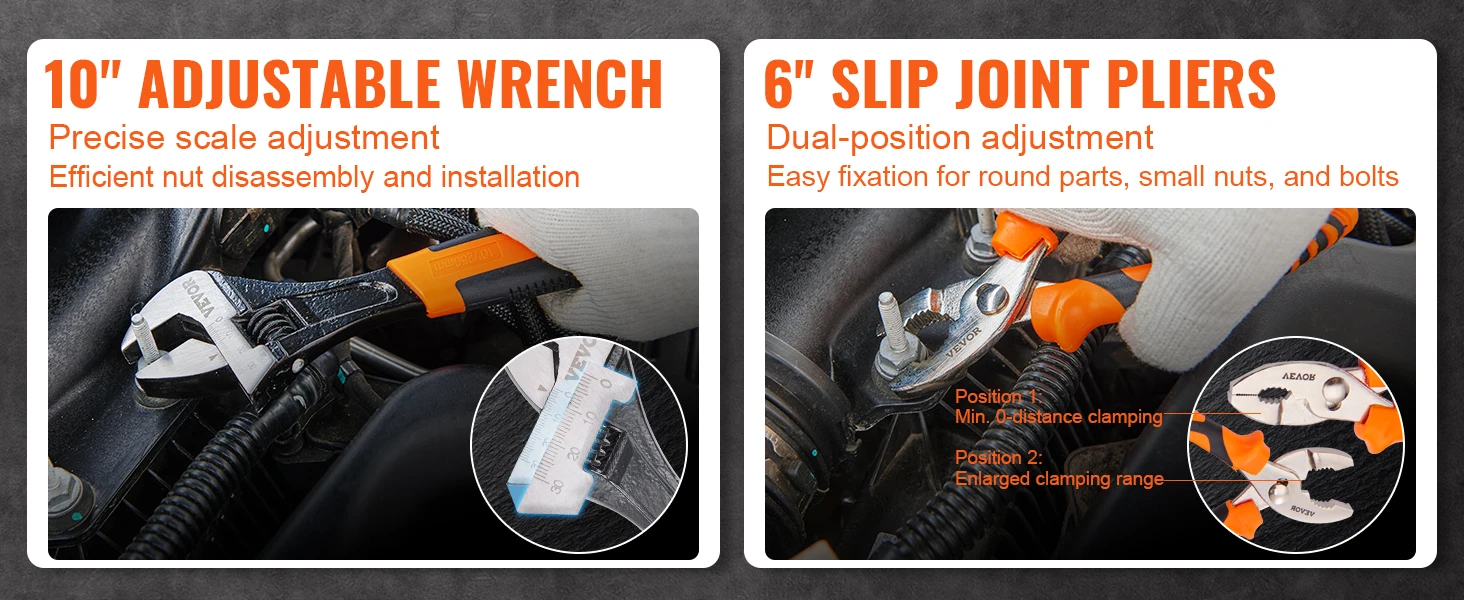 SucceBuy 8-Piece Pliers Set 8" Linesman's Pliers 6" Slip Joint Pliers Long Nose Pliers 6" Diagonal Cutter 10" Adjustable Wrench