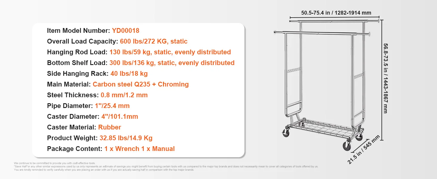 SucceBuy Clothing Garment Rack Heavy Duty Clothes Rack Adjustable Length Clothes Rack w/ Bottom Shelf & Wheels for Laundry Room